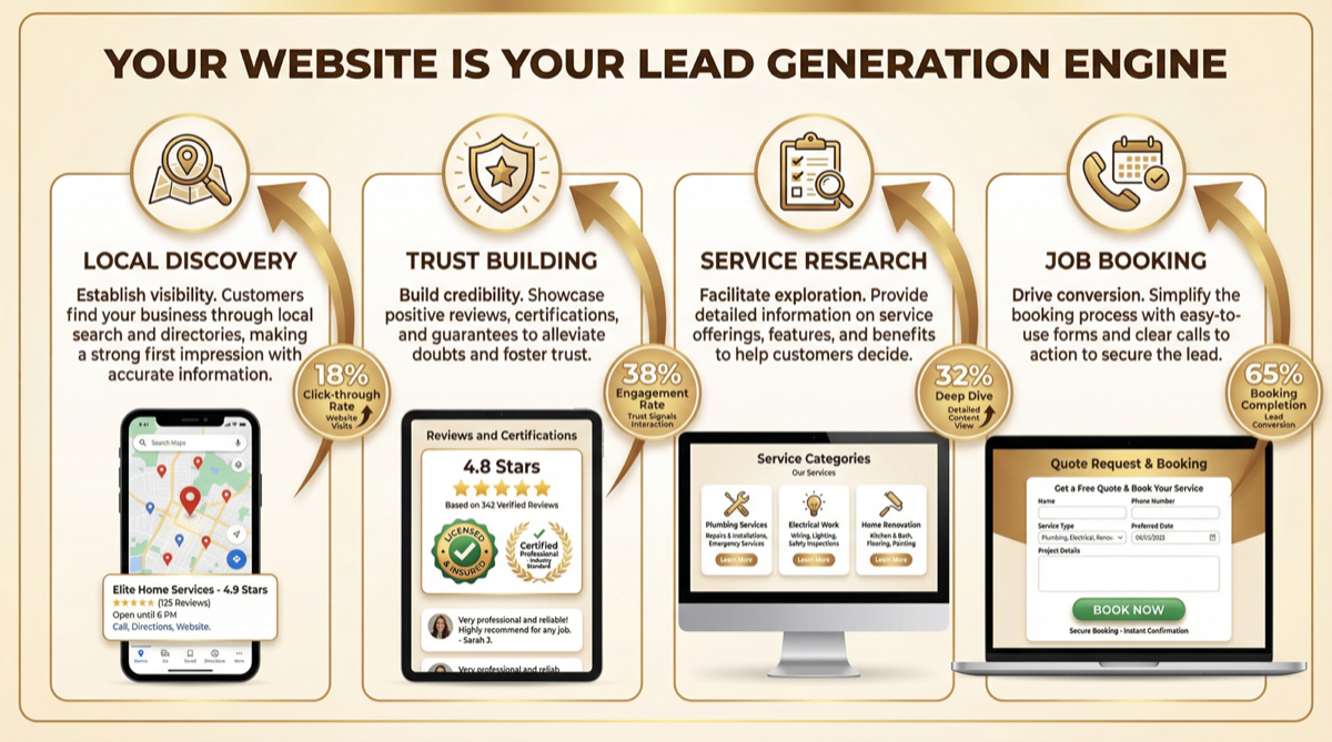 Home services website conversion path from visitor to booked job