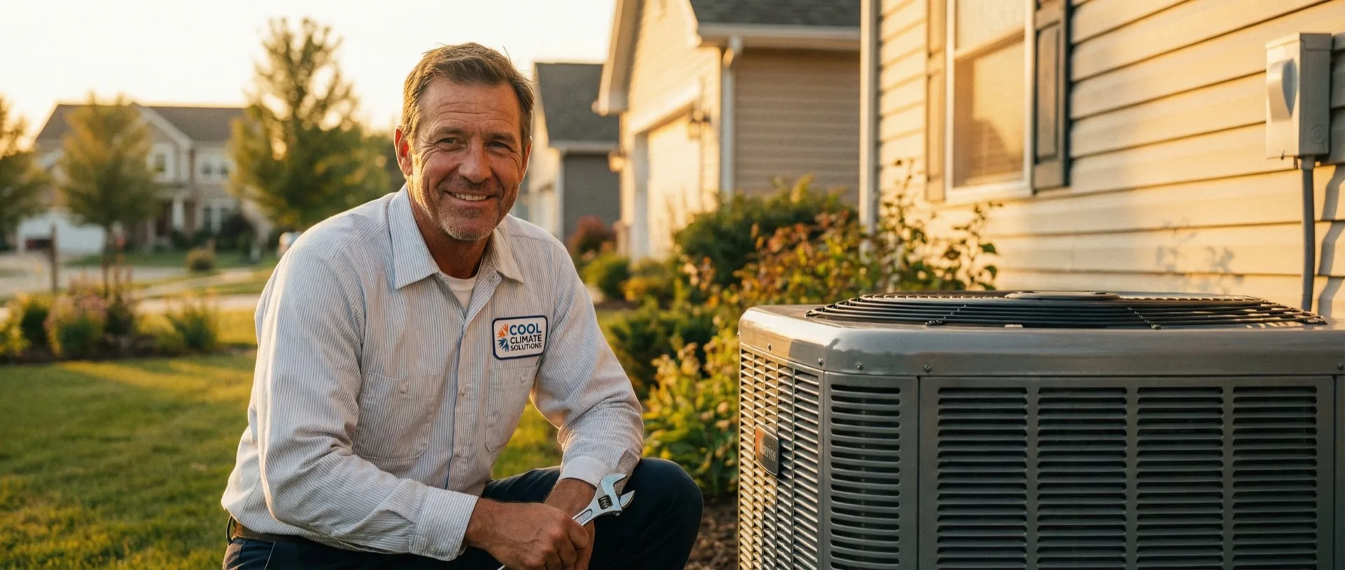 HVAC technician servicing an outdoor AC unit