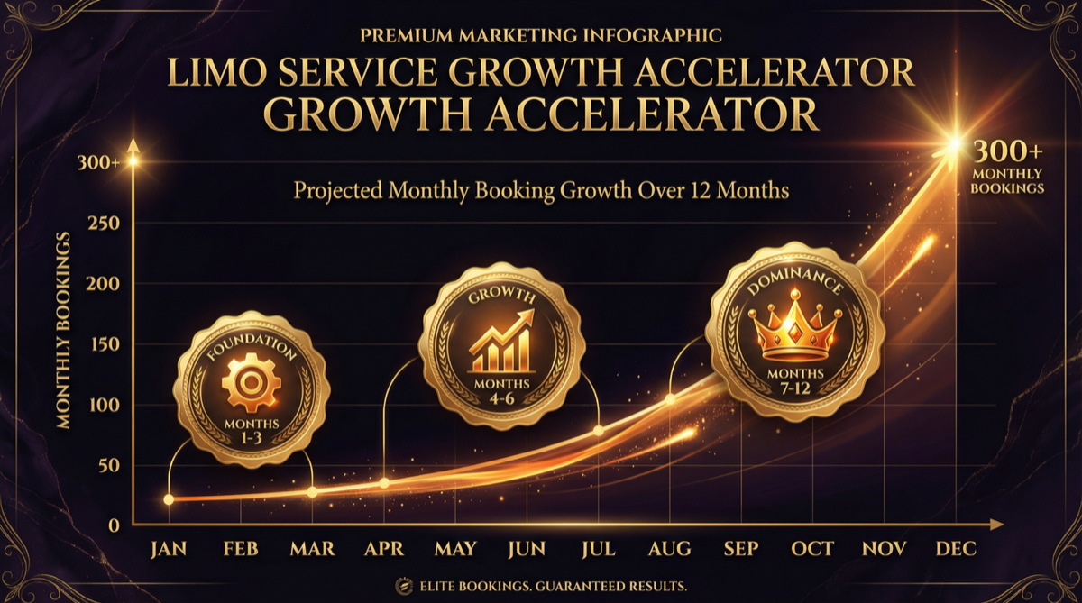 Limo service booking growth chart over 12 months