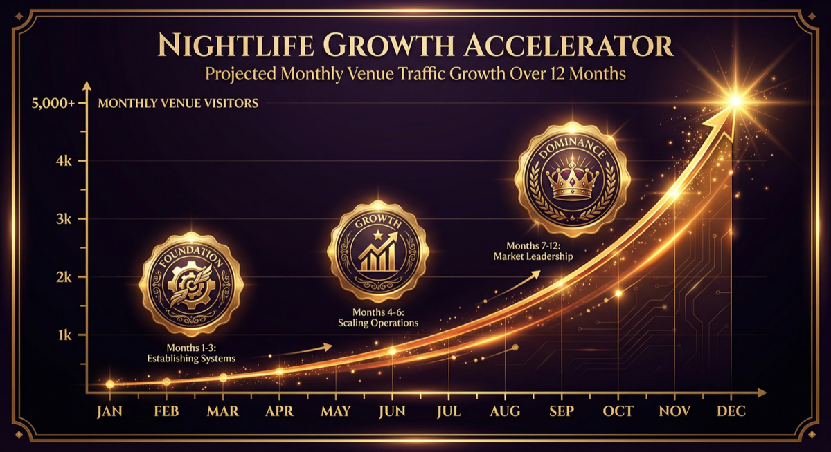 Nightlife venue traffic growth chart over 12 months