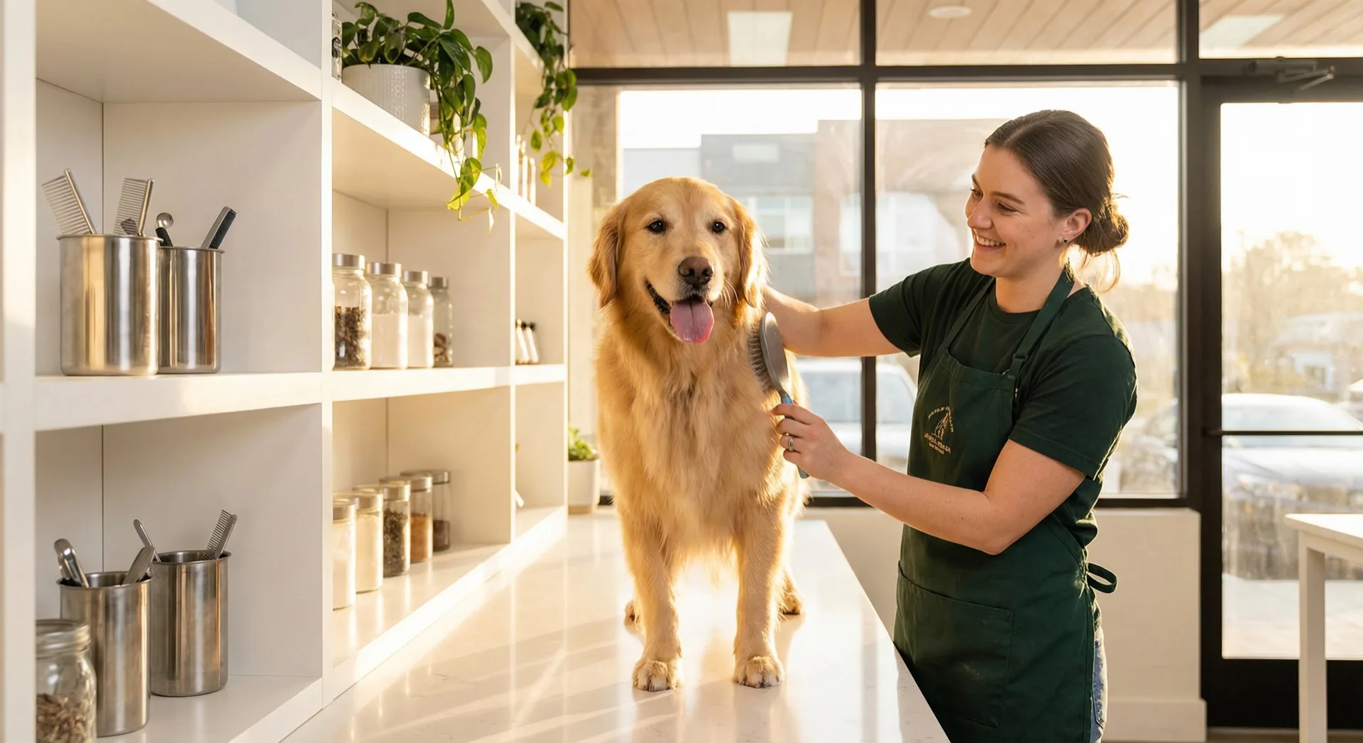 Dog being groomed at a professional pet salon