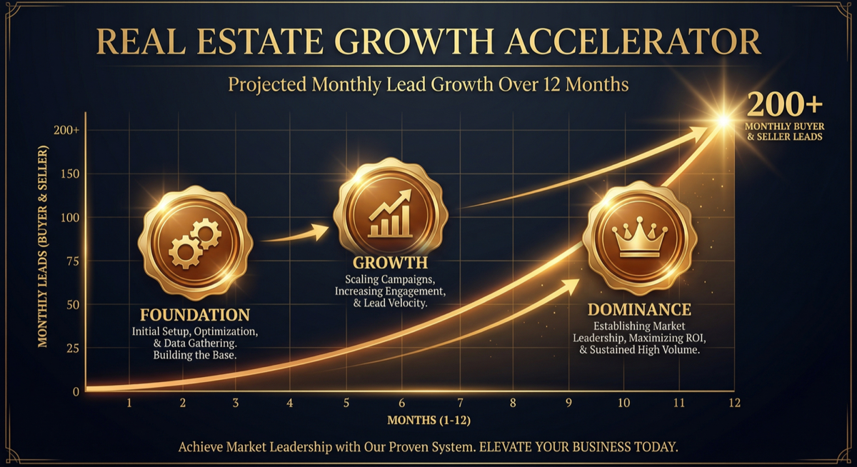 Real estate lead growth chart over 12 months