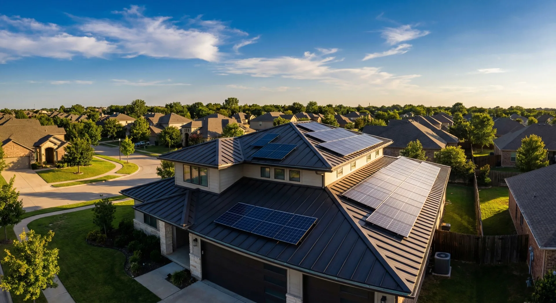 Solar panels installed on a modern home rooftop under bright sunlight